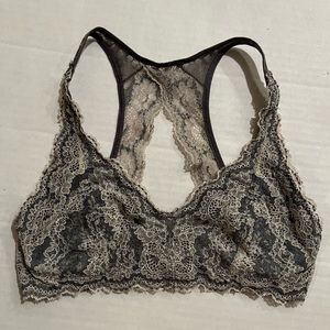 Felina gray and cream lace bralette pullover clasp back size small T-back